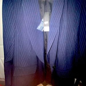 Navy Blue Tailored Stretch Pinstripe Blazer